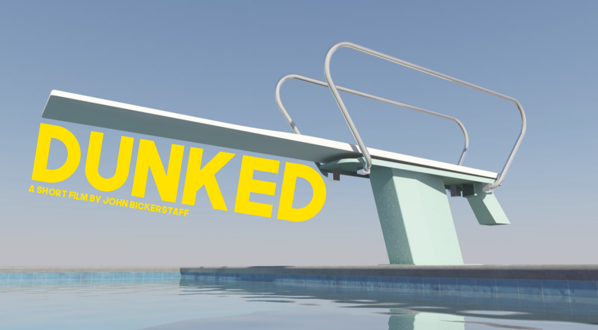 Diving board with the title "Dunked" written below in a bold yellow font.
